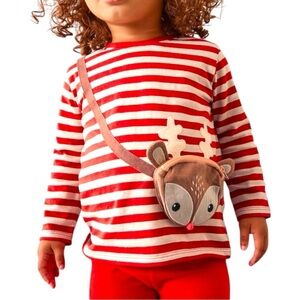 Red Red Reindeer Long Sleeve Attached Zipper Bag Tee